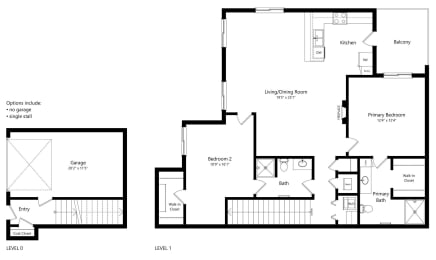 Floor Plan  floor plan of a 2 bedroom apartment with attached garage