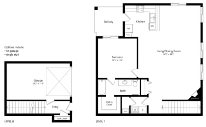 Floor Plan  floor plan of a 1 bedroom apartment with attached garage