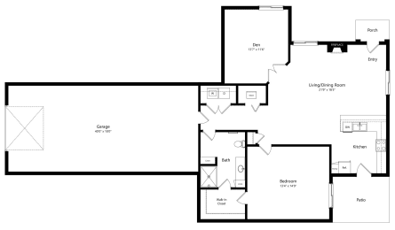 Floor Plan  floor plan of a 1 bedroom apartment with den and attached garage
