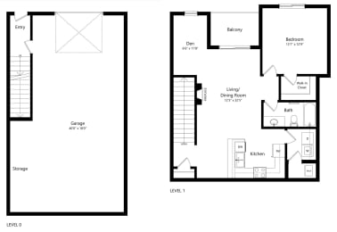 Floor Plan  floor plan of a 1 bedroom apartment with attached garage