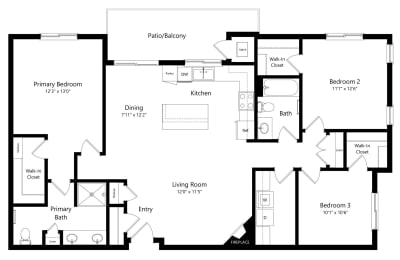 Floor Plan  floor plan of a 3 bedroom apartment