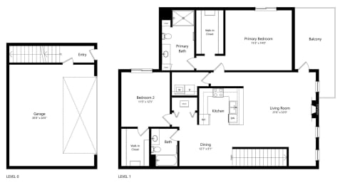 Floor Plan  floor plan of a 2 bedroom apartment with an attached garage