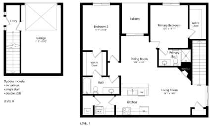 Floor Plan  floor plan of a 2 bedroom apartment with attached garage
