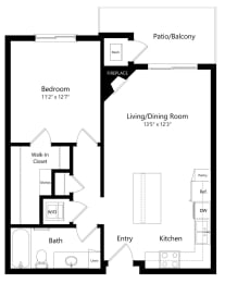 Floor Plan  floor plan of a 1 bedroom apartment