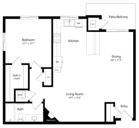 Floor Plan  floor plan of a 1 bedroom apartment