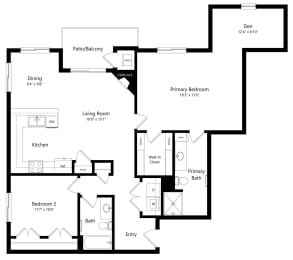 Floor Plan  floor plan of a 2 bedroom apartment with large den