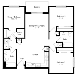 3-bed Aspen floorplan at Northridge Heights Apartments in Lincoln, NE