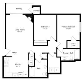 2-bed Juniper floorplan at Northridge Heights Apartments in Lincoln, NE