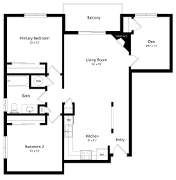 2-bed Sequoia with den floorplan at Northridge Heights Apartments in Lincoln, NE