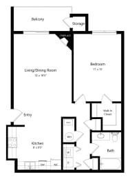 1-bed Spruce floorplan at Northridge Heights Apartments in Lincoln, NE