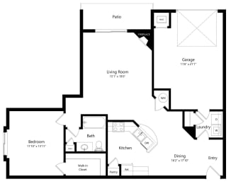 the 1-bedroom Cove floorplan at Pinebrook apartments in Lincoln, NE