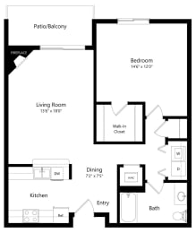 the 1-bedroom Stream floorplan at Pinebrook apartments in Lincoln, NE