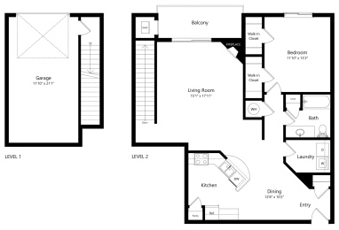 the 1-bedroom Waterfall floorplan at Pinebrook apartments in Lincoln, NE