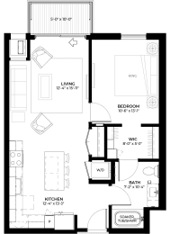 Floor Plan  Aspen floor plan with 1 bedroom and 1 bathroom at The Rowan luxury residences in Eagan MN 55122
