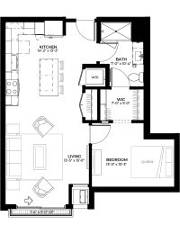 Floor Plan  Willow floor plan with 1 bedroom and 1 bathroom at The Rowan luxury residences in Eagan MN 55122
