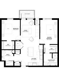 Floor Plan  Pine floor plan with 2 bedrooms and 2 bathrooms at The Rowan luxury residences in Eagan MN 55122