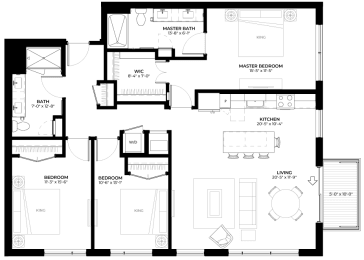 Floor Plan  Redwood floor plan with 3 bedrooms and 2 bathrooms at The Rowan luxury residences in Eagan MN 55122