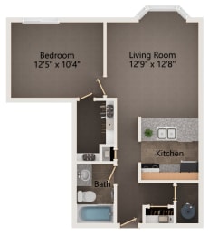 Zephyr 1 bedroom apartment floor plan