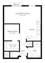 Floor Plan  a 2D floorplan of the studio Bradford at The Conrad in Omaha, NE 68105