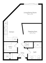 Floor Plan  a 2D floorplan of the studio Farnam at The Conrad in Omaha, NE 68105