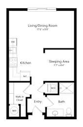 Floor Plan  a 2D floorplan of the studio Jones at The Conrad in Omaha, NE 68105