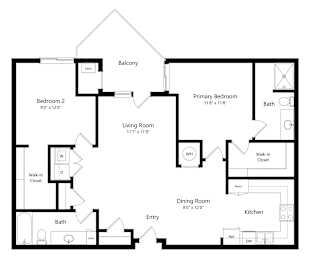 Floor Plan  a 2D floorplan of the 2-bedroom Metz at The Conrad in Omaha, NE 68105