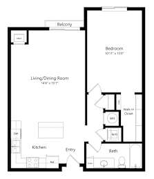 Floor Plan  a 2D floorplan of the 1-bedroom Millard at The Conrad in Omaha, NE 68105