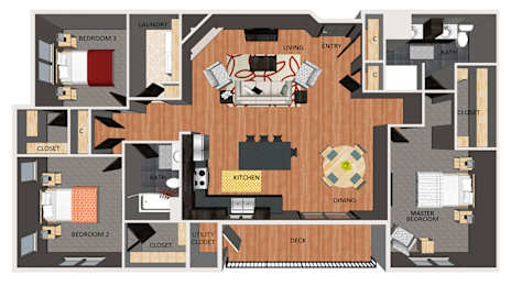 Three bedroom apartment floor plan