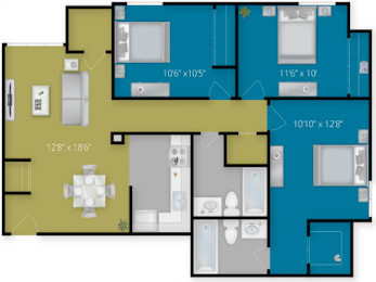 A floor plan of a house with rooms labeled with their dimensions.