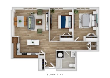 A floor plan of a house with a kitchen, living room, and bedrooms.