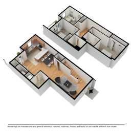 Three bedroom apartment layout furnished