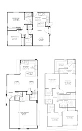 A set of four floor plans for a house with different layouts.