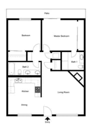  Floor Plan 2 Bed 1.5 Bath - 963 Sqft