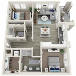 2 Bedroom 2 Bathroom B Floor plan with 971 square feet at Citron Apartment Homes, Riverside, CA, 92506