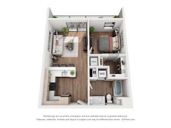  Floor Plan One Bedroom One Bath A3