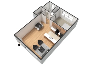 the living room floor plan with a bedroom and a dining room