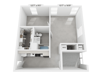a stylized floor plan of a small apartment