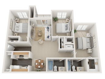 vs5 3D 3 Bed/2 Bath 1097 sq ft Floor Plan