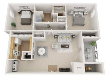 The Village Apartments 2 Bedroom 1 Bath 850 square feet Floor Plan