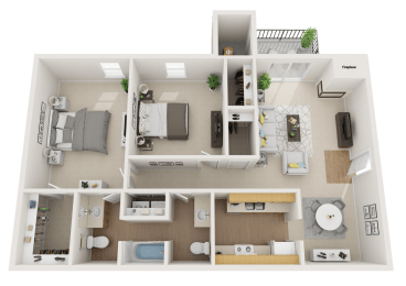 The Village Apartments 2 Bedroom 2 Bath 950 square feet Floor Plan