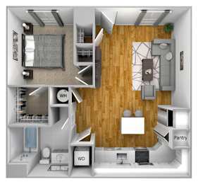 1 bed 1 bath F at The Quarter Lofts Apartments, Jackson, 39216