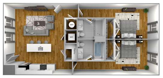 2 bed 2 bath B at The Quarter Lofts Apartments, Jackson, Mississippi