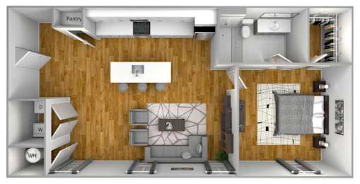 1 bed 1 bath B at The Quarter Lofts Apartments, Mississippi