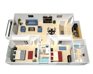 a 3d drawing of a floor plan of a house