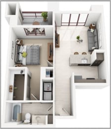 1 bed 1 bath A1 Floor plan at Elevation on Central Apartments, Phoenix, 85012