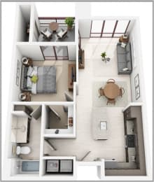 1 bed 1 bath A2 Floor plan at Elevation on Central Apartments, Phoenix, 85012