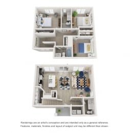 3 Bed 2 Bath Floor Plan at Village of Chandler Apartments, Chandler, AZ, 85249