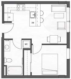 Floor Plan  A floor plan of a house with labeled rooms such as DW and WD.