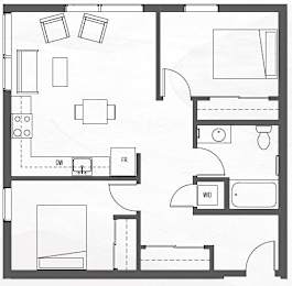 Floor Plan  A floor plan of a two bedroom apartment labeled rooms.