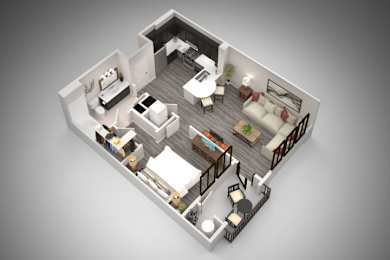 A12 Rev2 floor plan at The Core Scottsdale featuring 1 bedroom, 1 bathroom, and spacious layout.